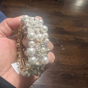 INC International Concepts Silver and Pearl Floral Bracelet